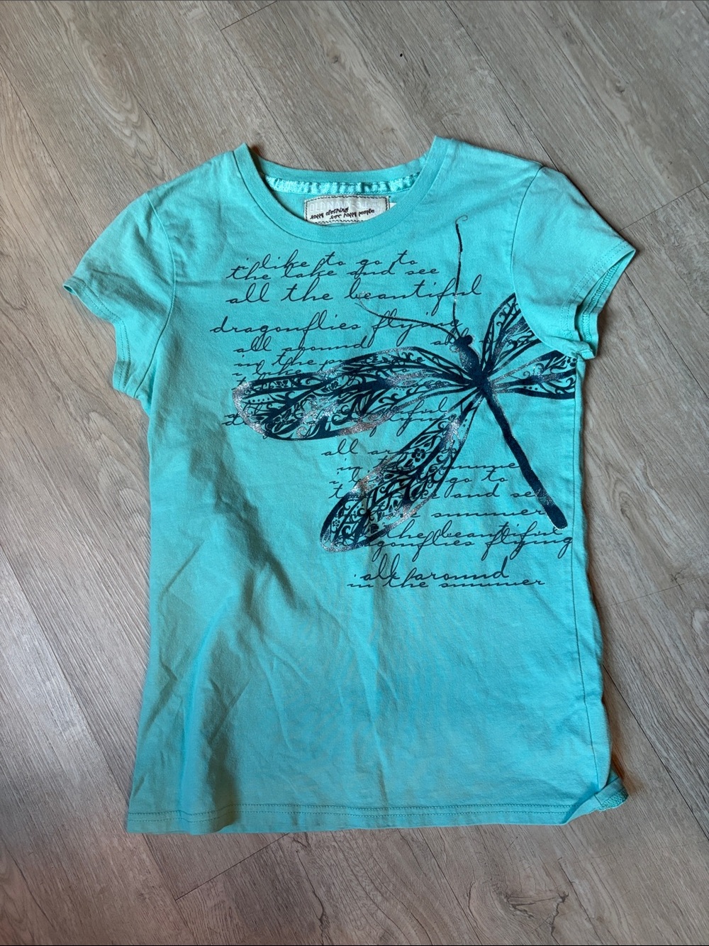 Old Navy Turquoise Short Sleeve Tee with Navy Dragonfly Print